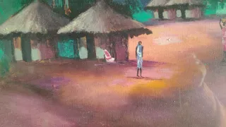 Arte Africana: Olio su Tela Villaggio Tribale