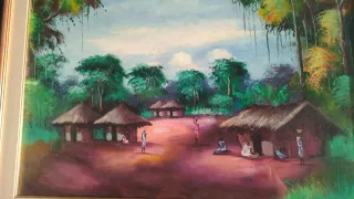 Arte Africana: Olio su Tela Villaggio Tribale