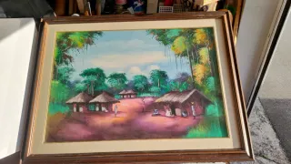 Arte Africana: Olio su Tela Villaggio Tribale