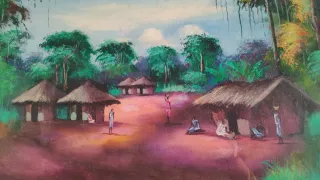 Arte Africana: Olio su Tela Villaggio Tribale