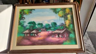 Arte Africana: Olio su Tela Villaggio Tribale