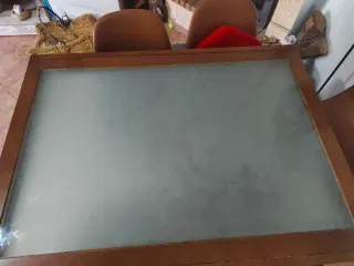 Mesa Comedor Madera Maciza Tapa Cristal