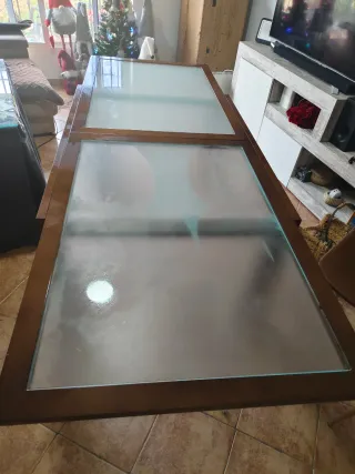 Mesa Comedor Madera Maciza Tapa Cristal