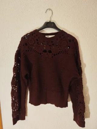 Jersey Zara Crochet Burdeos Talla M