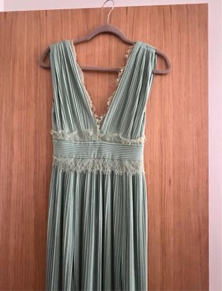 Vestido fiesta plisado verde agua