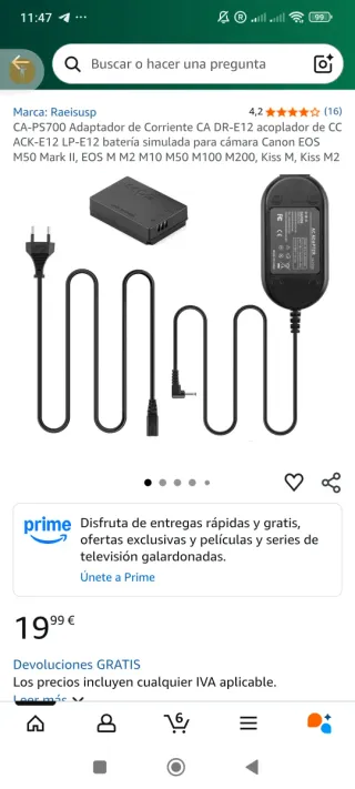 Batteria simulata ACK-E12 LP-E12 per fotocamera Canon