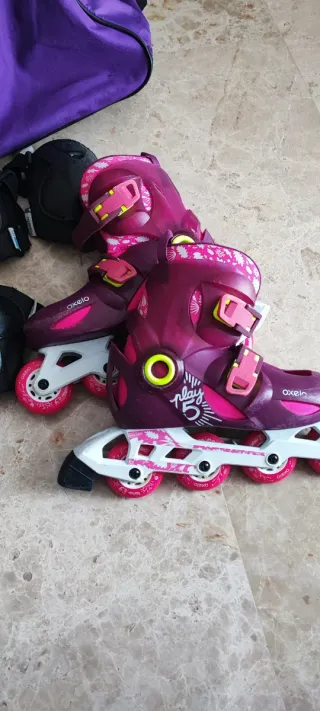 Patines Oxelo Morados Talla Ajustable + Bolsa
