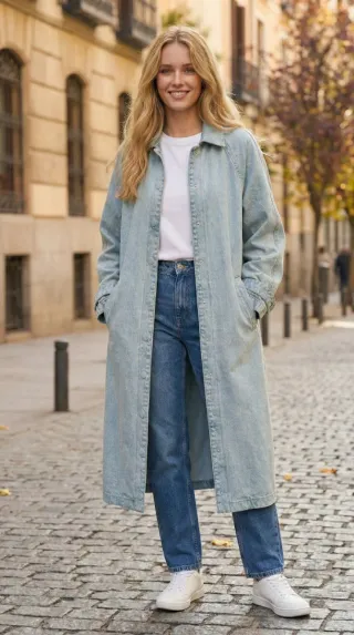 Gabardina vaquera larga tipo trench