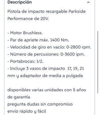 Pistola Impacto Parkside Performance 1400Nm NUEVA