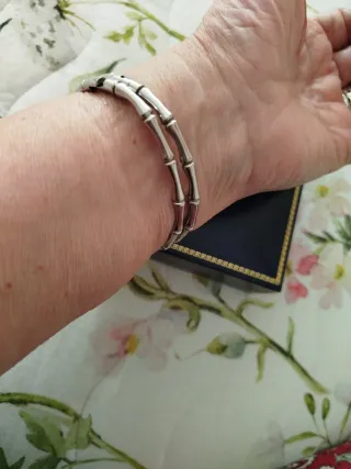 Pulsera estilo bambú plateada