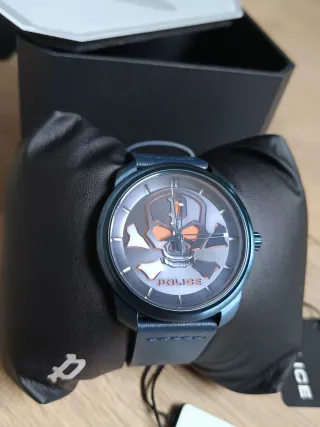 Reloj Police Azul Metalizado Calavera Nuevo