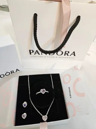 Conjunto Pandora Corazón Rosa y Morado