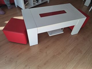 Mesa centro elevable blanca con detalles rojos