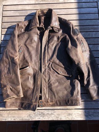 Abrigo motero vintage cuero marrón