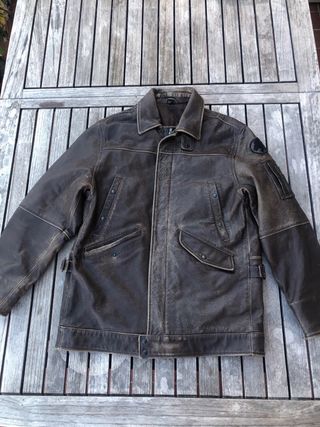 Abrigo motero vintage cuero marrón