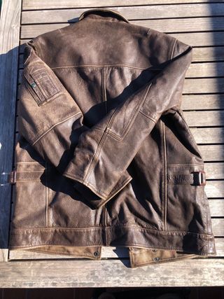 Abrigo motero vintage cuero marrón