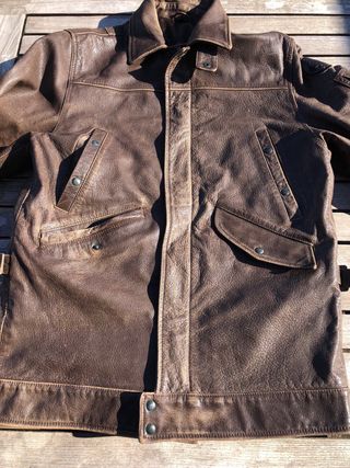 Abrigo motero vintage cuero marrón