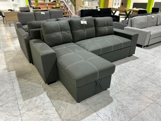 Sofá Chaise Longue Flex Gris Piel Sintética Nubuk