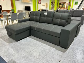 Sofá Chaise Longue Flex Gris Piel Sintética Nubuk