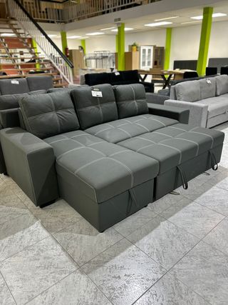 Sofá Chaise Longue Flex Gris Piel Sintética Nubuk