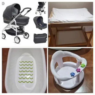 Lote bebé:Cochecito bebé,cambiador,bañera,asiento.