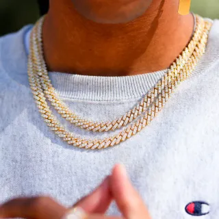 Cadena Cubana Diamantes 14mm Oro