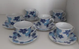 Juego 6 Tazas Café Flores Azules