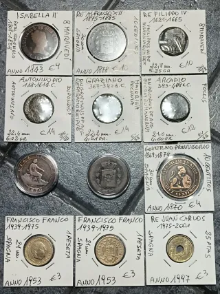 Lotto 12 monete romane e spagnole.