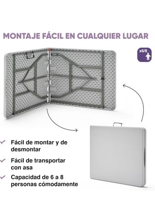 Mesa plegable portátil 180x70x74 cm