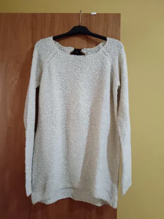 Jersey lana beige/blanco mujer