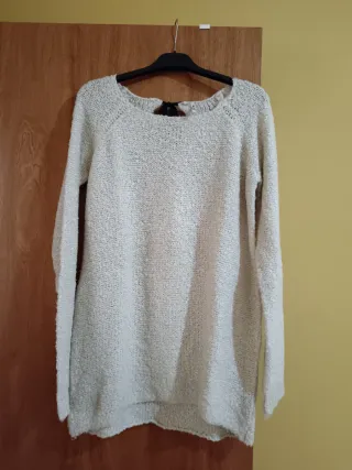 Jersey lana beige/blanco mujer