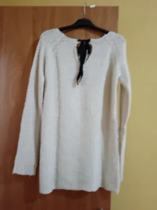 Jersey lana beige/blanco mujer