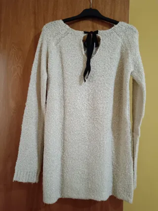 Jersey lana beige/blanco mujer