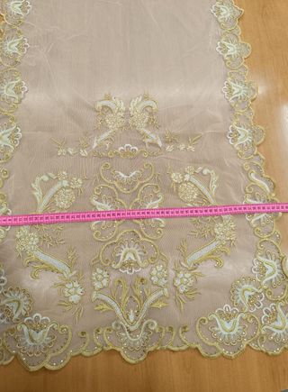 Manteleta tul bord. marfil oro, lent. oro. 82cm
