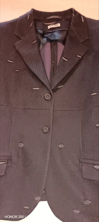 Giacca slim Miu Miu navy in cotone con tasche