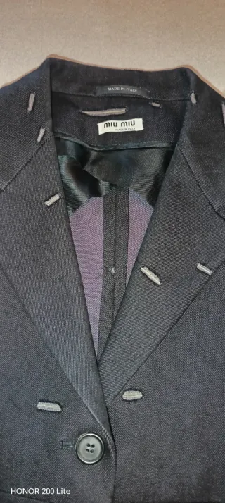 Giacca slim Miu Miu navy in cotone con tasche