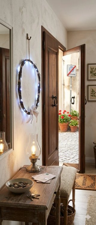 Ghirlanda decorativa rustica con luci  artigianale