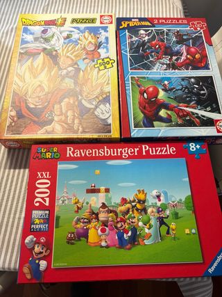 Lote 3 Puzzles Dragon Ball, Spiderman, Mario