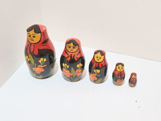 Matrioska Sovietiche Originali Legno 5 Pezzi
