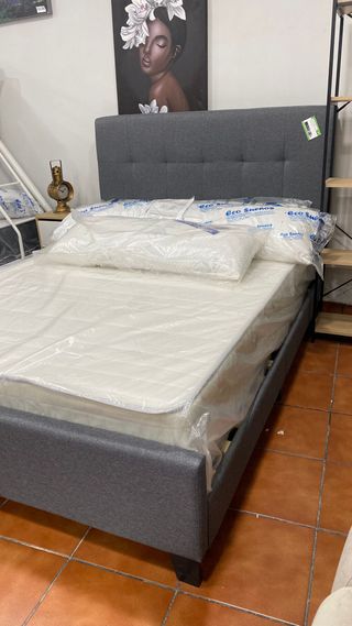 Cama Matrimonial Gris Tela