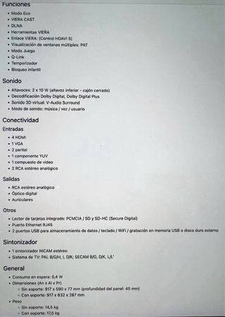 Televisor Panasonic Viera 42”Smart TV SIN USO