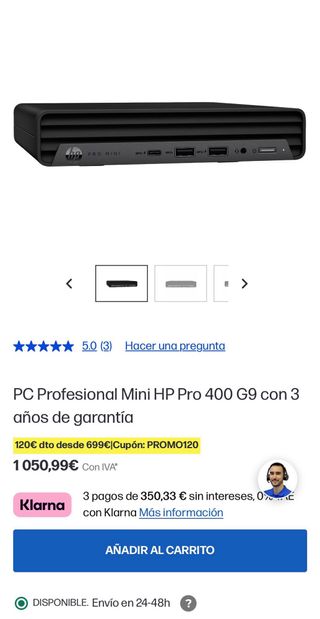 Mini PC HP Negro Intel Core i3
