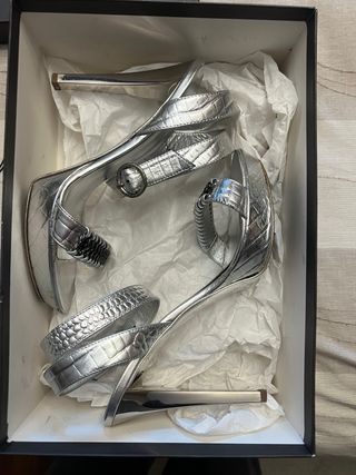 Sandalias Plataforma Tacón Plata Talla 39