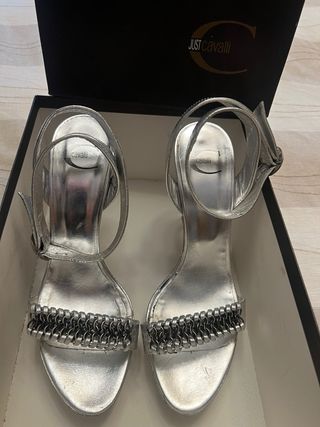 Sandalias Plataforma Tacón Plata Talla 39