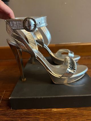 Sandalias Plataforma Tacón Plata Talla 39