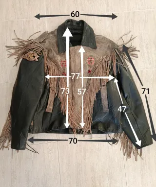 Cazadora vaquera cuero trampera flecos XXXL Medida