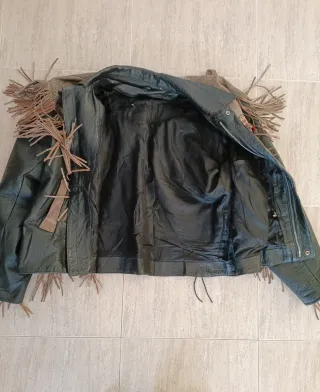 Cazadora vaquera cuero trampera flecos XXXL Medida
