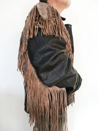 Cazadora vaquera cuero trampera flecos XXXL Medida