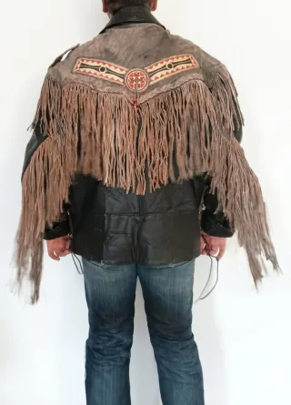 Cazadora vaquera cuero trampera flecos XXXL Medida
