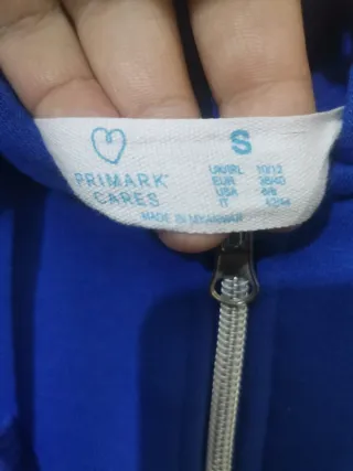 Felpa Primark Blu Elettrico Zip Intera Cappuccio S